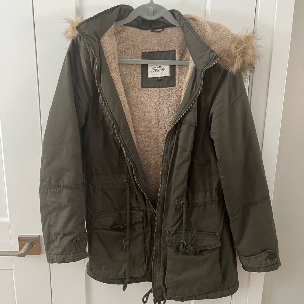 Faux Fur Lined Olive Green Parka
